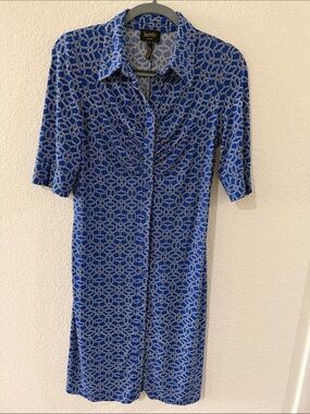 Laundry By Shelli Segal Royal Blue Geometric Midi Shirt Dress